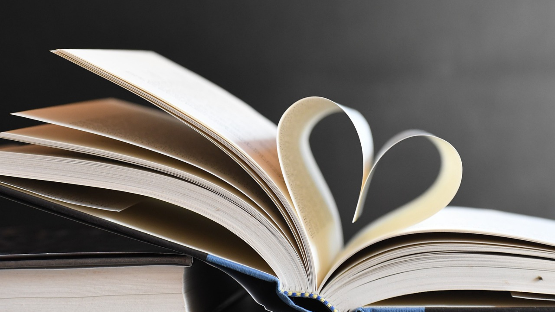 Decorative photo of a textbook with pages folded into the shape of a heart.